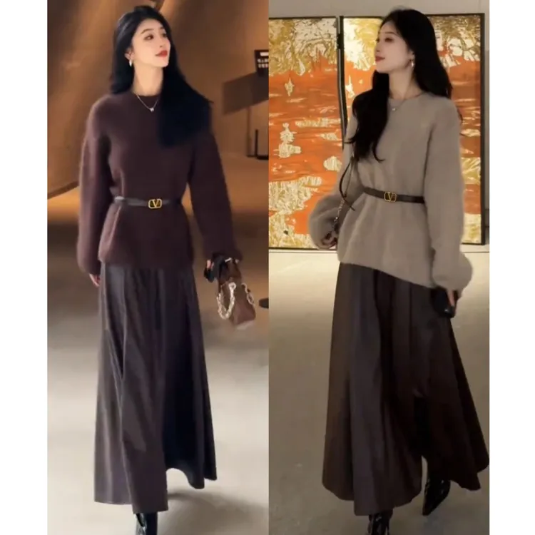 流行一整套2025秋冬季新款时尚洋气减龄韩版上衣半身裙两件套