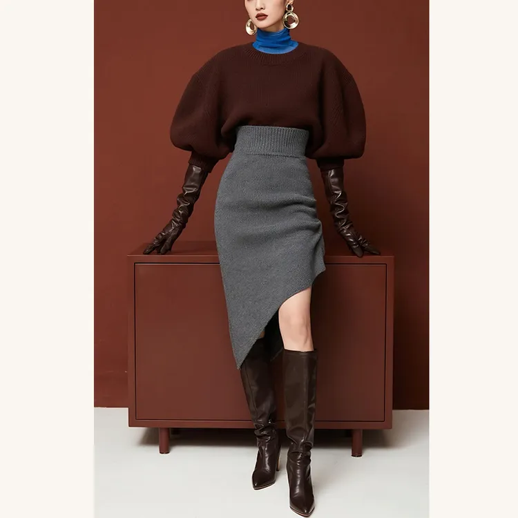 套装女秋2025新款爆款高级感姐系贵感气质栗子色上衣半身裙两件套