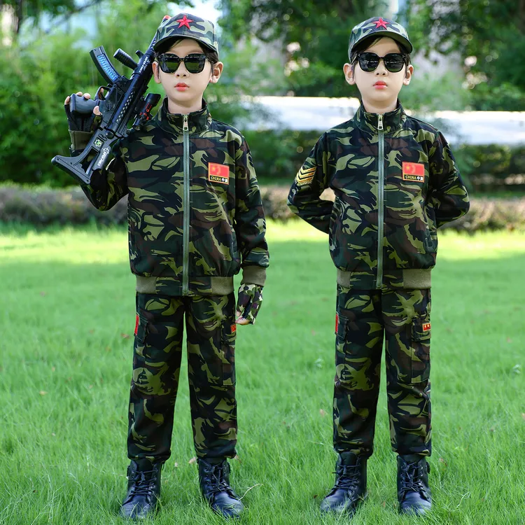 儿童迷彩服套装男童秋冬加绒拉链款军训服男孩户外运动特种兵衣服