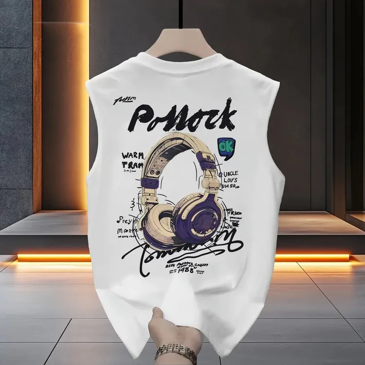 2025夏季潮牌新款重磅圆领背心无袖t恤宽松休闲男士坎肩汗衫上衣