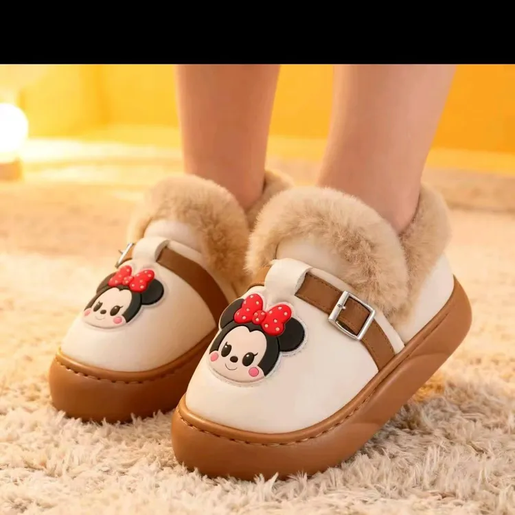 皮带扣卡通风修面皮包头款包头拖2025年冬季厚底