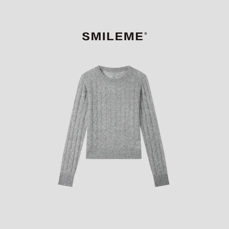 SMILEME【风铃】时尚休闲纯色圆领套头毛衫上衣R5376048