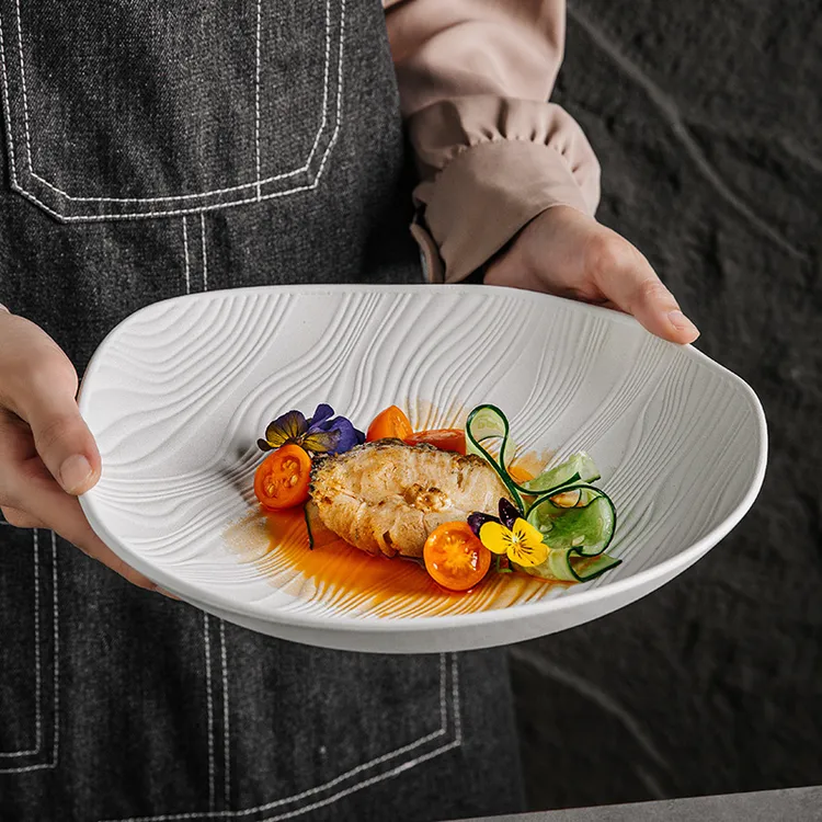 高颜值鱼盘陶瓷不规则盘子家用沙拉盘深盘菜盘汤盘异形盘餐盘餐具