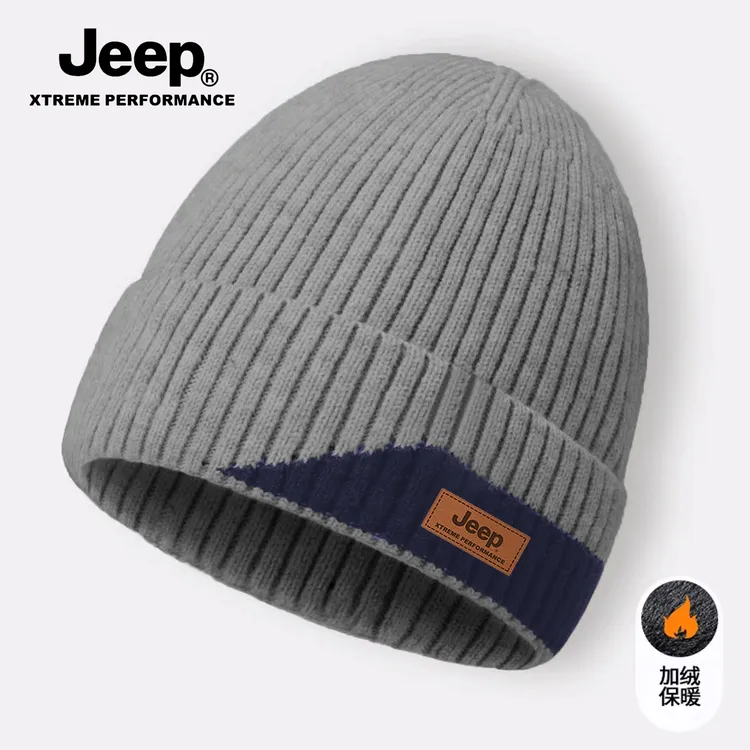 JEEP/吉普秋冬季无檐针织帽子圆顶帽子户外滑雪加绒运动冷帽加厚
