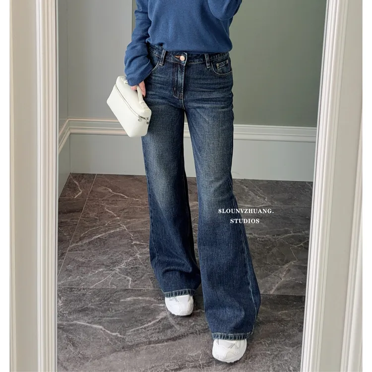 微弹微辣磨毛喇叭裤花匣子牛仔裤2025冬季款显瘦显腿长8823793毛