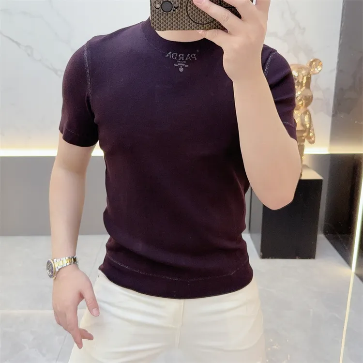 度尚-2025早秋新款男士高品质轻奢针织百搭打底时尚圆领短袖7190