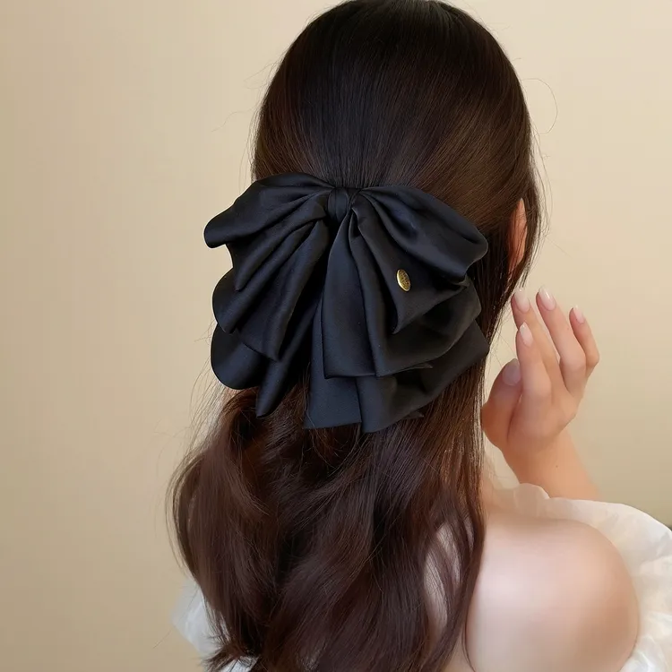高品质缎面蝴蝶结马尾夹2025新款发夹后脑勺盘发抓夹半扎发鲨鱼夹