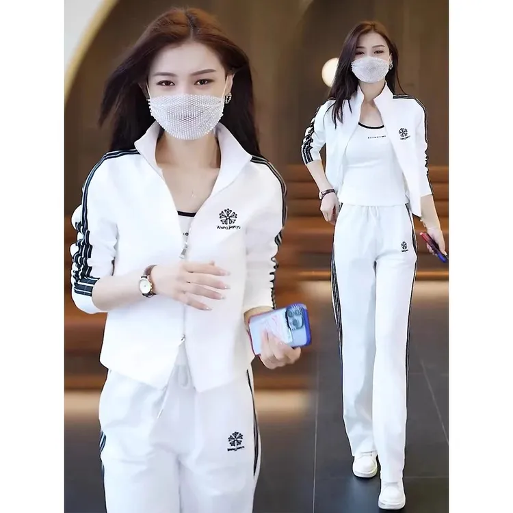 休闲运动套装女潮2025春秋新款时尚减龄卫衣阔腿卫裤运动服三件套