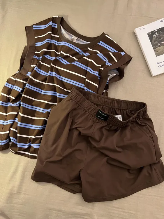 甜美纯欲风美拉德条纹带胸垫背心睡衣女夏季新款套装显白家居服夏
