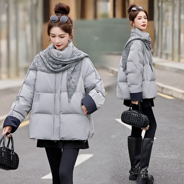 设计感镂空披肩羽绒服女2025年冬季新款休闲时尚加厚保暖宽松外套