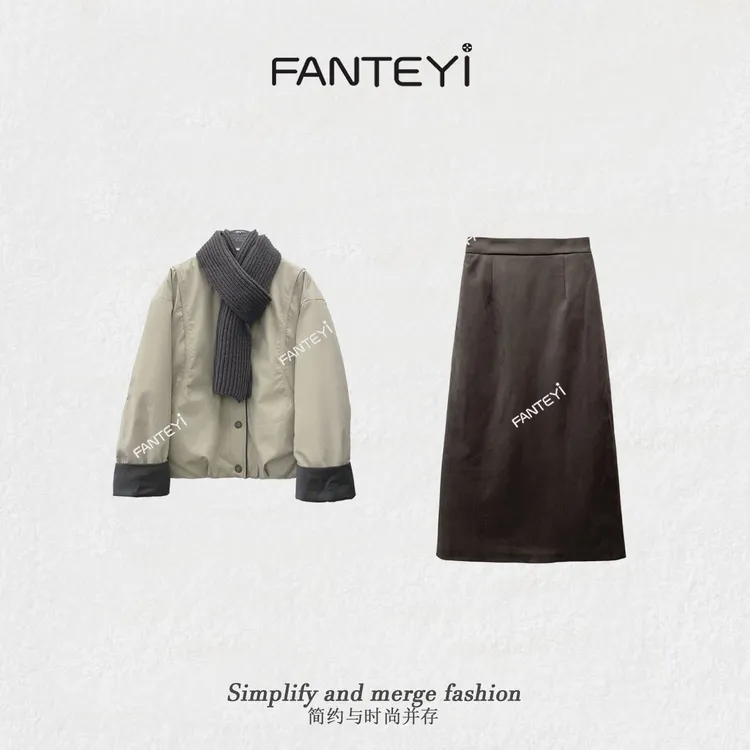 范特依-537冬季新款休闲时尚轻奢气质百搭羽绒套装8041