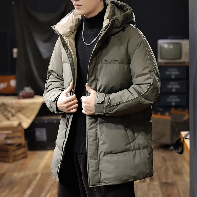 高端鹅绒中长款羽绒服男士冬季新款连帽保暖加厚外套防寒派克服潮