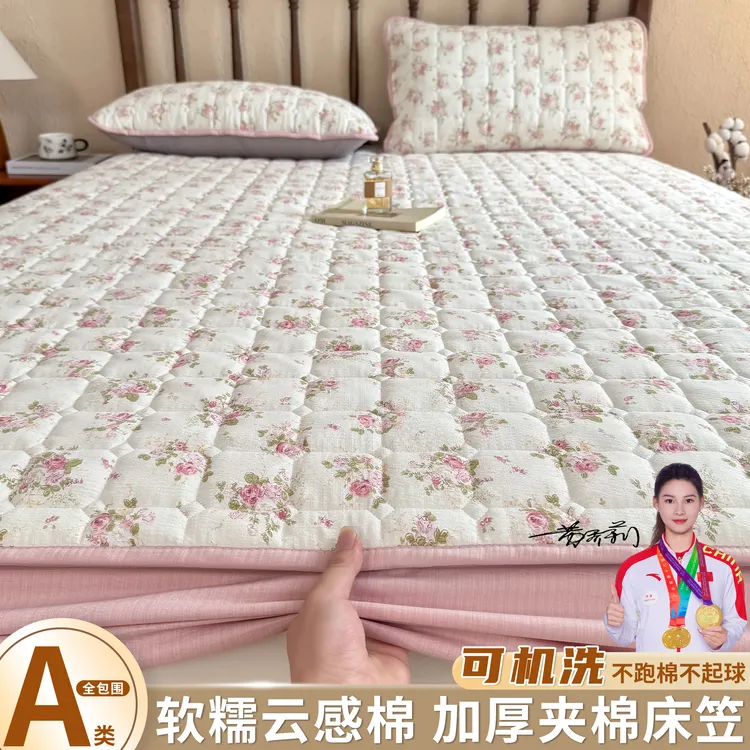 磨毛夹棉家用床笠床罩A类加厚秋冬床单ins简约床垫抗菌防螨保护套