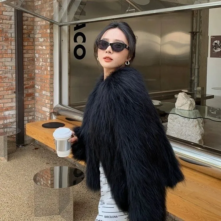 【美臣】前60后50秋冬特密特厚白貉双面编织外套公主风网红百搭款