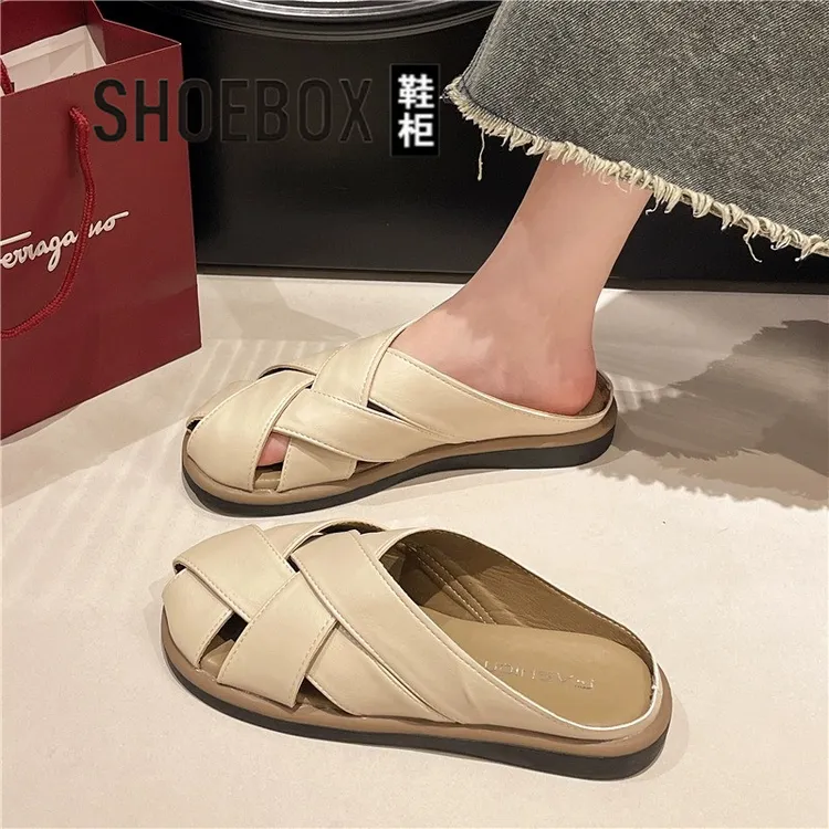 达芙妮集团鞋柜包头拖鞋女2025年夏季新款编织气质懒人休闲凉拖鞋