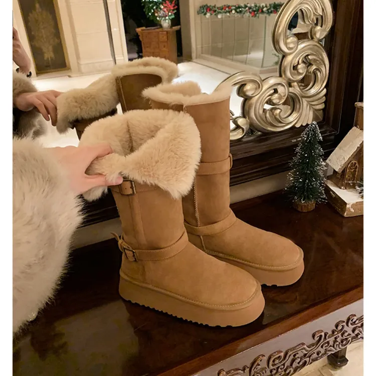 小个子加厚灰色长筒雪地靴女款2025冬季新款厚底加绒保暖东北棉鞋