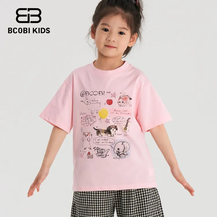BCOBI/不可比喻夏季纯棉女童T恤卡通动漫休闲印花半袖女孩短袖