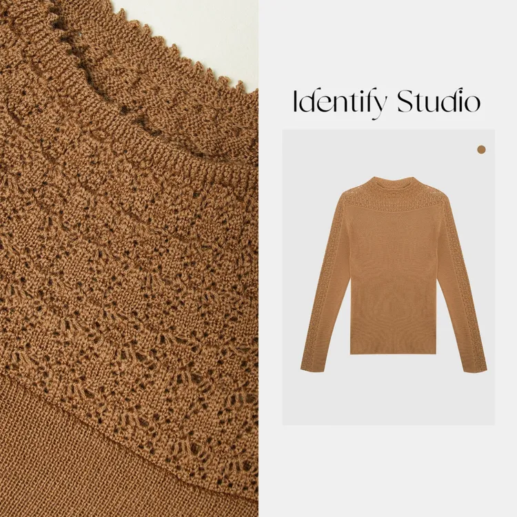 IDENTIFY冬季新款日常百搭设计感钩花羊毛打底上衣25AWG112568