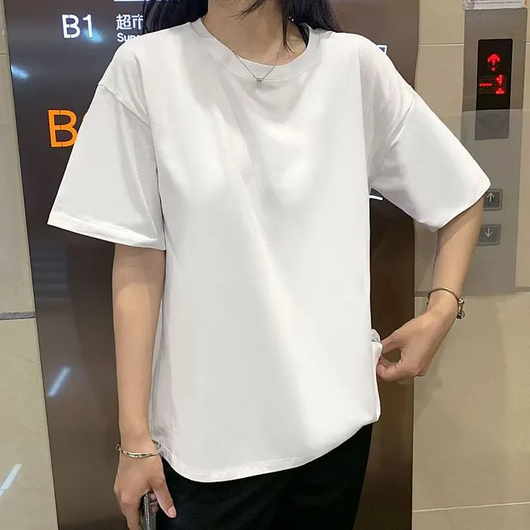 【福利款】100%纯棉白色百搭圆领T恤女夏季短袖宽松休闲显瘦打底衫