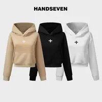 HandSeven秋冬刺绣短款连帽卫衣休闲修身长袖卫衣外套女秋季外套