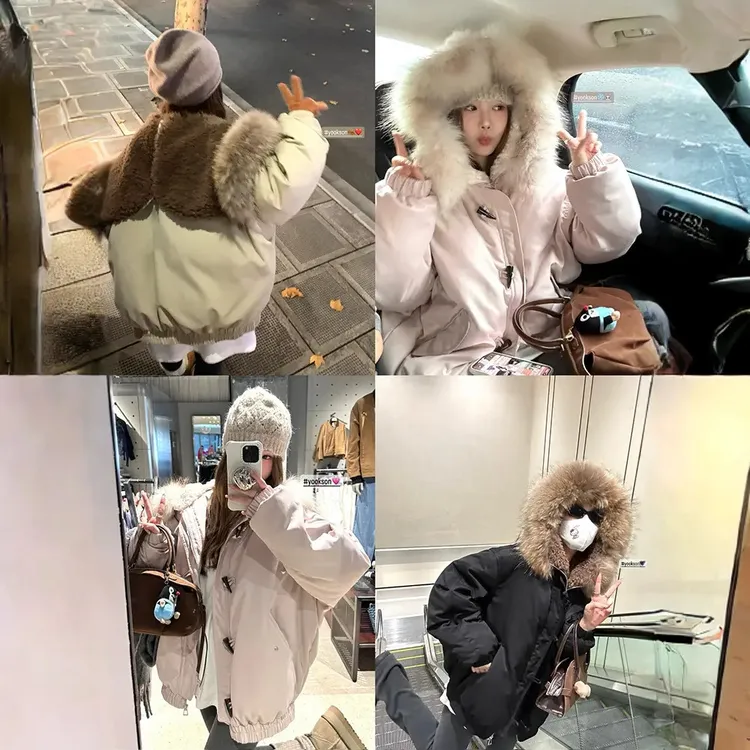 牛角扣工装棉服女大毛领派克服2025冬季新款加厚棉衣复古棉袄外套