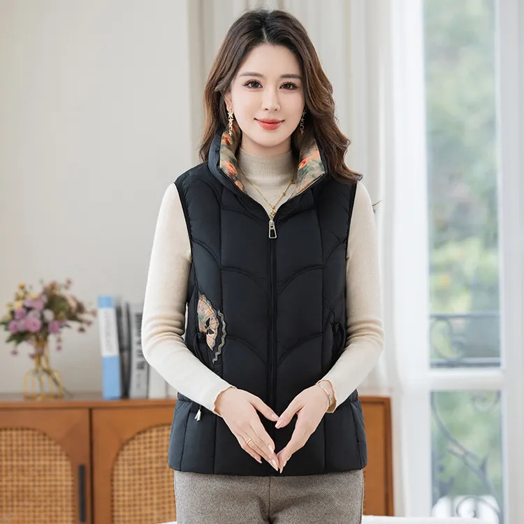 女士保暖立领时尚显瘦秋冬季修身大码刺绣新款国风棉马甲2570