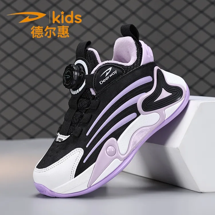 德尔惠男女童6-12岁潮款加绒运动鞋二棉皮面防水防滑跑步休闲棉鞋
