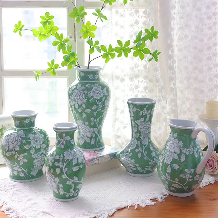 寻舍新中式手绘青花瓷绿绮花笺系列花瓶