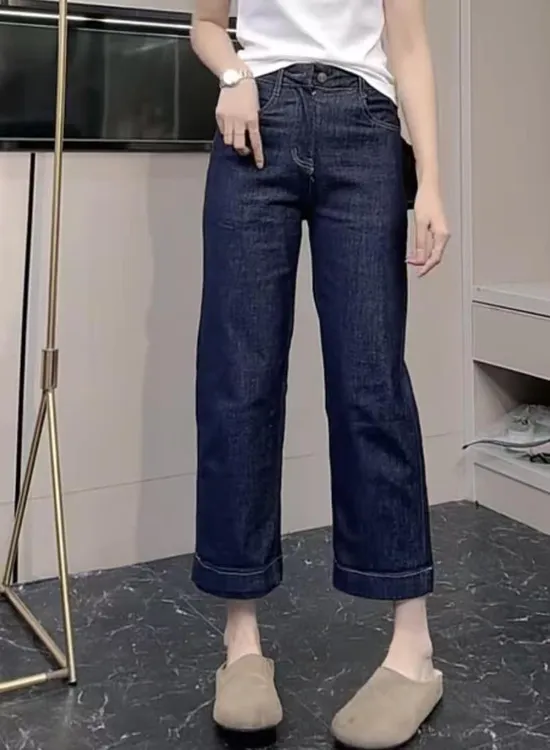 早秋新款高腰直牛仔裤女2025大码宽松显瘦小个子微弹直筒阔腿裤