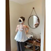 【闪亮焦点】韩系设计感背面绑带花苞减龄显瘦百搭吊带夏季上衣女
