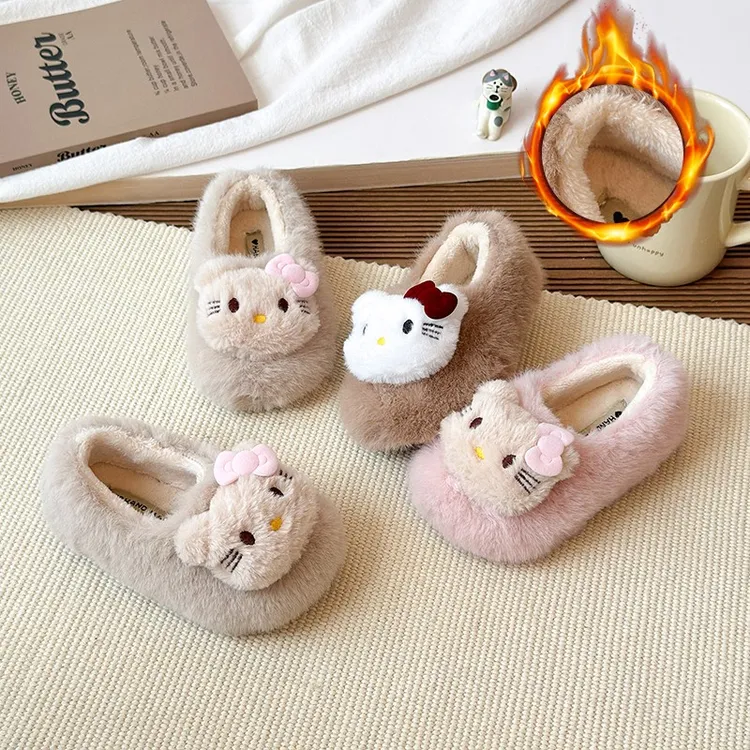 儿童棉鞋韩版女童可爱卡通KT一脚蹬毛毛拖鞋秋冬季室内外穿毛毛鞋