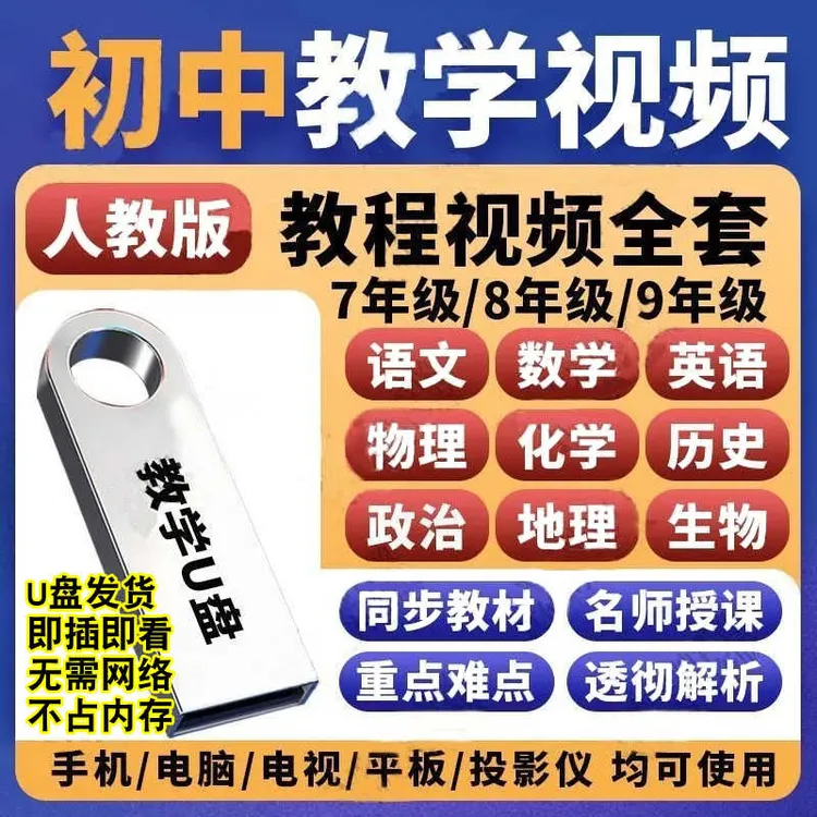 【发U盘】初中全套教学视频U盘同步课程789年级初一二三年人教版