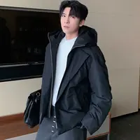 C20#（瑕疵手袖少扣）潮牌假两件加厚棉服宽松立领连帽休闲棉衣外套