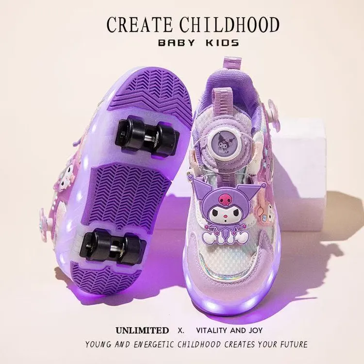 库洛米女童暴走鞋四轮可收缩秋季儿童鞋子轮滑鞋女孩小学生6-12岁