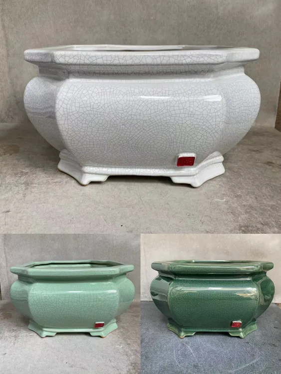 白色豆青绿冰裂釉陶瓷复古四方八角特大号盆栽盆复古石湾陶瓷花盆