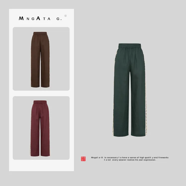 MNGATA G.宫小妍【亚麻镂空裤】亚麻夏日新中式国风休闲裤子5010359