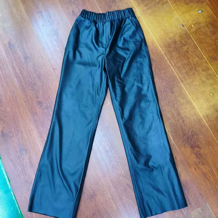 荟靓嘉2025新款牛皮直筒女款长皮裤