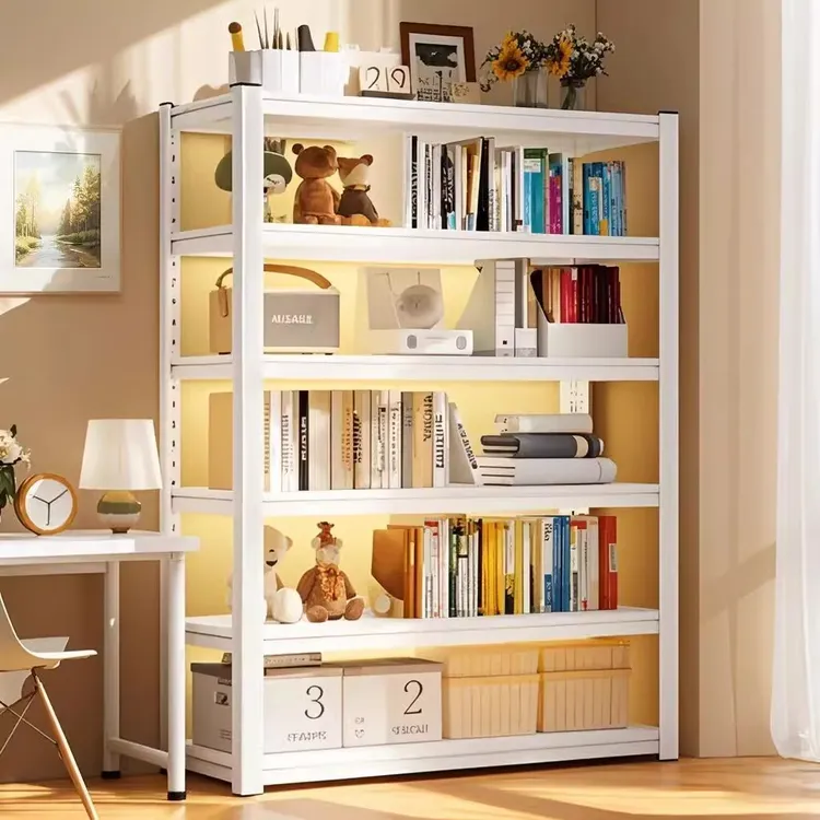 家用钢制书架简易书柜落地置物架一体靠墙多功能多层货架储物架