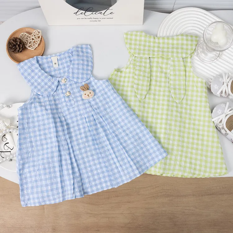 新品巴拉巴拉女童2025夏季新款可爱格子背心裙宝宝洋气蓝色连衣裙