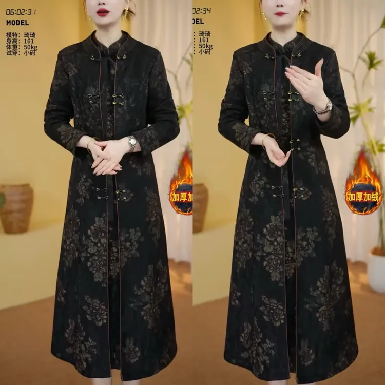 【衣雅严选】8088-2447#新加绒加厚云锦丝提花新中式盘扣风衣外套