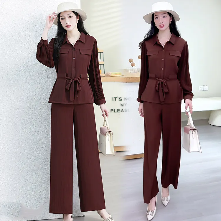 春秋时尚阔腿裤妈妈装两件套装小众高级感显瘦高档休闲洋气裤套装