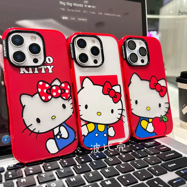 卡通可爱红边框猫咪亚克力轻薄适用苹果手机壳iphone17pro全包/16