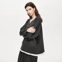 初棉【桑蚕丝卫衣】假两件卫衣卫裤套装长袖宽松弹力366608006