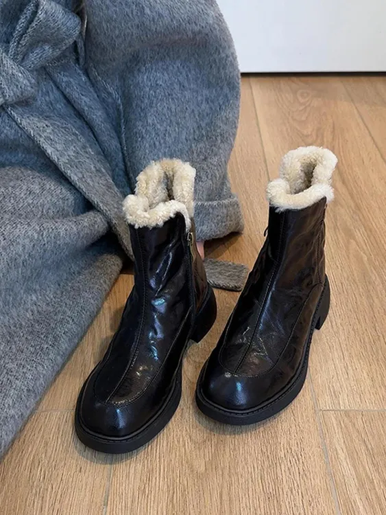 羊皮～复古厚底雪地靴女2025冬季新款加绒棉鞋保暖毛毛鞋马丁靴子