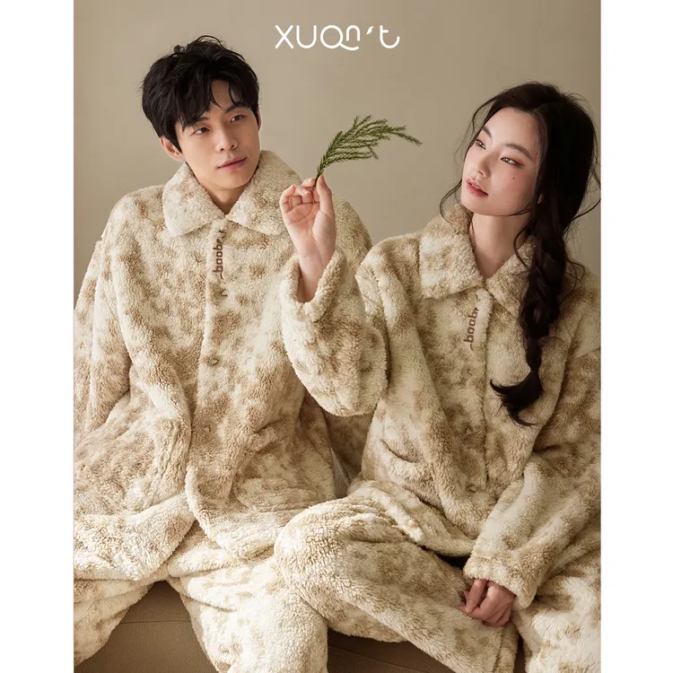 轩之婷冬季情侣睡衣珊瑚绒加绒加厚宽松保暖男款家居服女士秋冬天