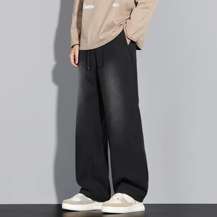 美式复古星空纹牛仔裤男款2025秋季潮牌宽松阔腿弯刀百搭休闲裤男