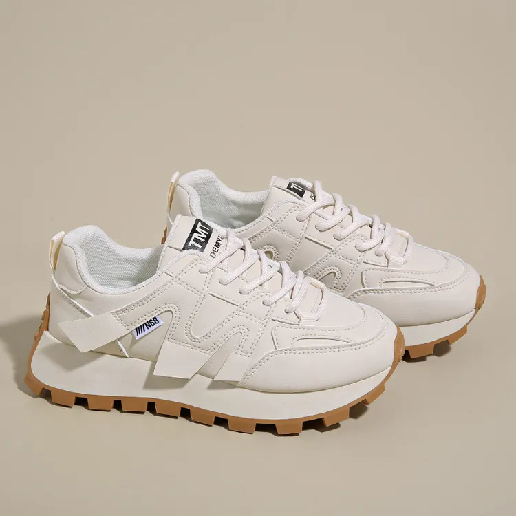 2025春季新款透气小白鞋女韩版百搭厚底阿甘鞋运动休闲跑步老爹鞋