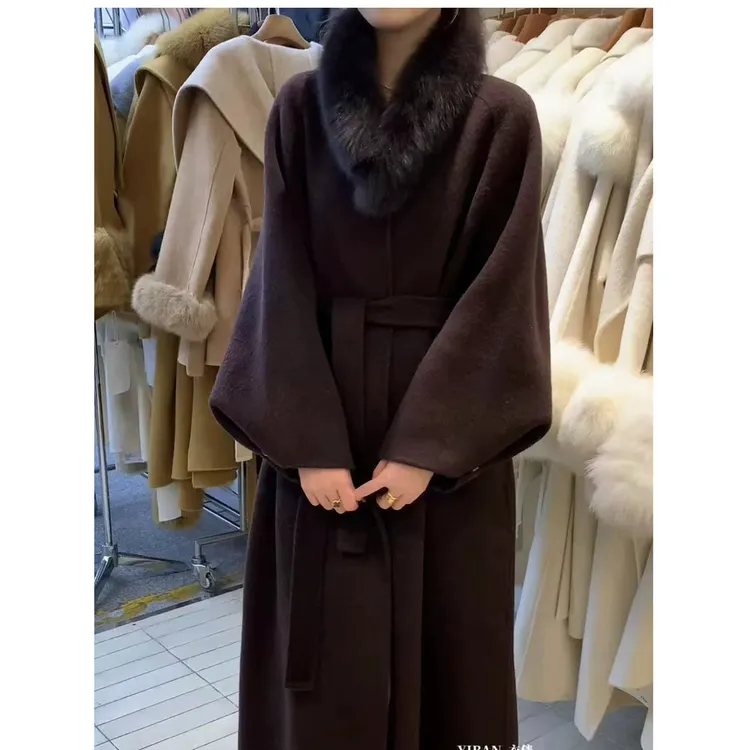 冬季新款领双面大衣女韩系气质显瘦长款羊毛外套