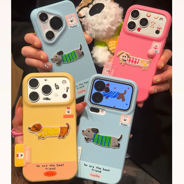 欧克里里刺绣小狗标签适用苹果17/16promax手机壳华为vivoppo小米