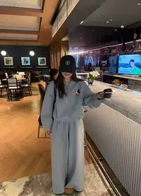 루루가−（焦米多）韩系2025秋季新款刺绣卫衣松紧腰休闲裤两件套装